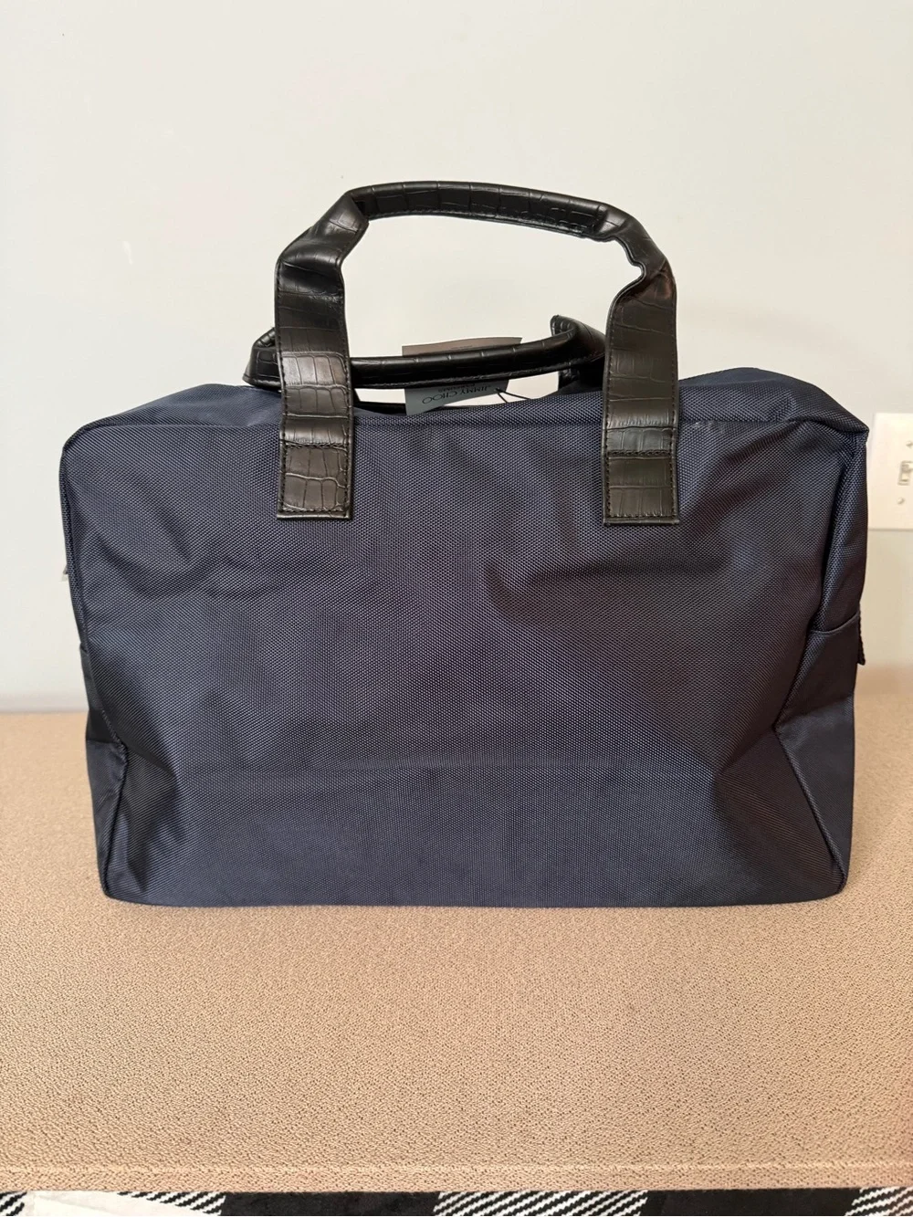 Jimmy Choo Navy and Black Duffel Bag with Croc-Embossed Handles